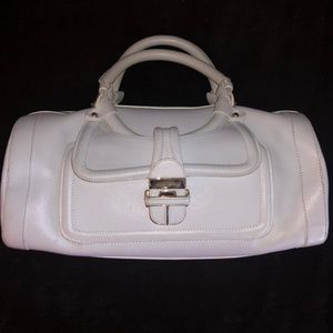 Large Jimmy Choo White Leather Bowling Bag Purse